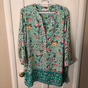 ROSE & OLIVE PALE GREEN FLORAL TUNIC, 3/4 SLEEVES, 1X, NEVER WORN, SO PRETTY